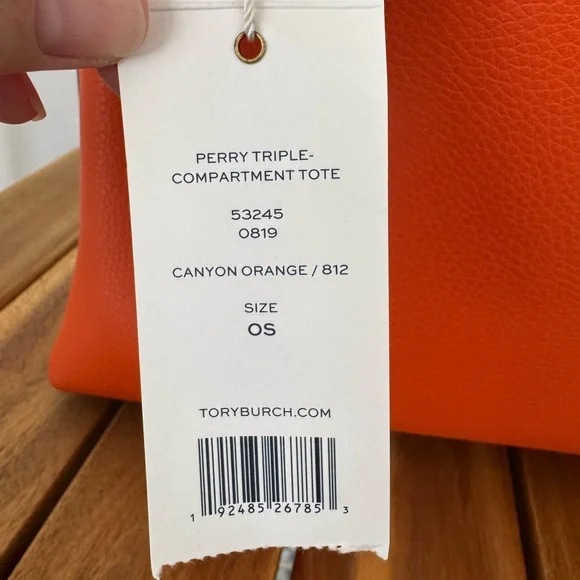 Tory Burch Perry Triple Compartment Tote Bag Canyon Orange Pebbled Leather Tote - Picture 6 of 15